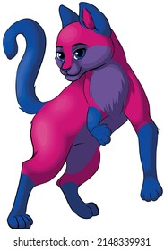 Ilustración vectorial con un gato en los colores de la bandera bisexual