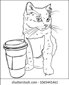 vector illustration. cat with cup of coffee