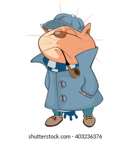 Vector Illustration of a Cat Detective. Cartoon Character