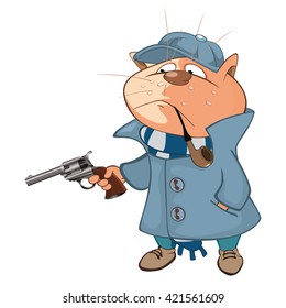 Vector Illustration of a Cat Detective. Cartoon Character