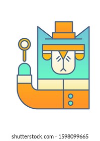 Vector illustration cat detective holds a magnifier. Icon for website, mobile application. Symbol of search, investigation, research, study.