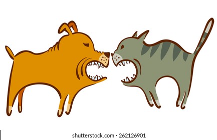 Vector illustration with cat and dog fight