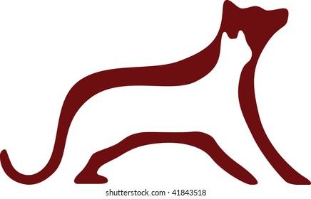 Vector illustration of cat and dog. Only global colors. CMYK. Easy color changes.