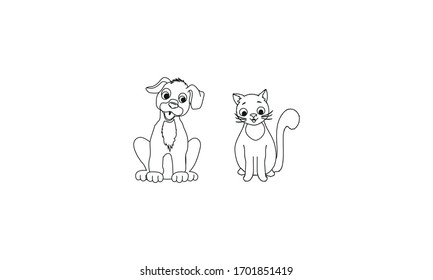 Dibujo vectorial de siluetas de perro y gato en blanco sobre fondo blanco.