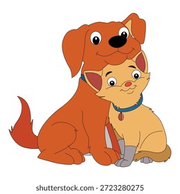 Vector illustration a cat and dog sitting smiling