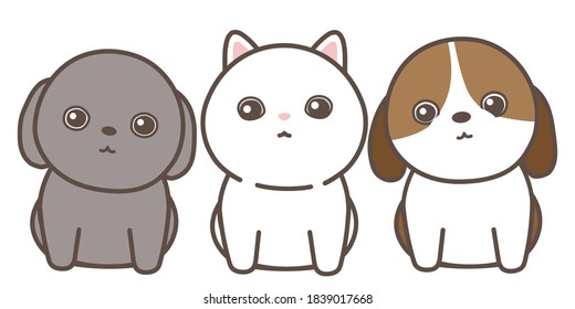 La ilustración vectorial del gato y el perro. fondo blanco.