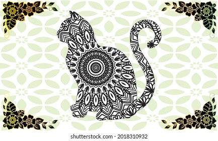 Vector illustration of a cat in doodle style. Outline art of kitten for coloring book page for adults. Black and white illustration.