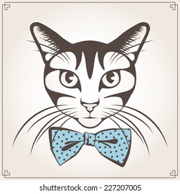 Vector illustration of the cat with dotted bow tie
