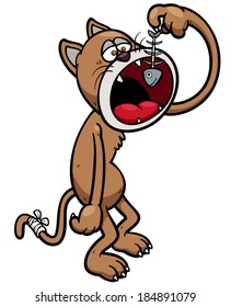Vector illustration of Cat eating cartoon