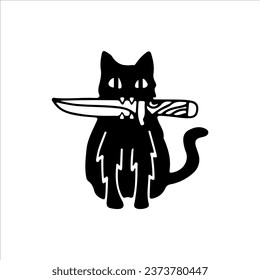 ilustración vectorial de un gato comiendo un cuchillo