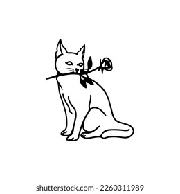 vector illustration of a cat eating a rose concept