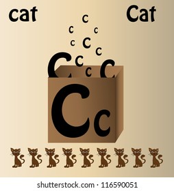 Vector illustration of cat and english letter "C"