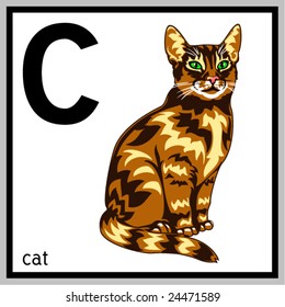 Vector illustration of cat and english letter "C". Does not contain any effects like gradients, blends and so on. File format EPS (AI8 compatible).