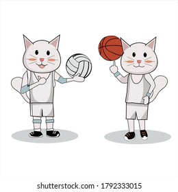 Vector illustration of a cat exercising with a nice character for a child