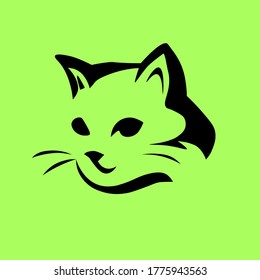Vector illustration of cat face on the green background.