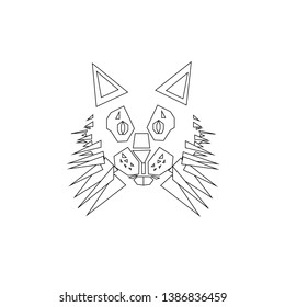 Vector illustration of a cat face, painted with geometric shapes, front view