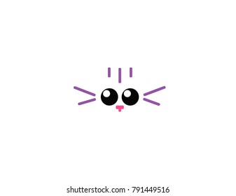 Vector illustration with a cat faces in line style isolated on white background