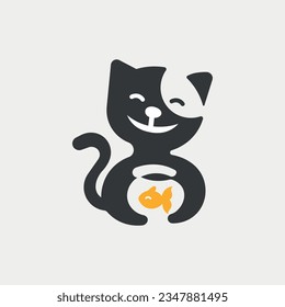 Vector illustration of cat and fish