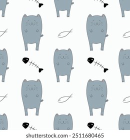 Ilustração vetorial com gato e peixes