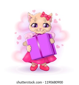 Vector illustration of a cat with a gift.EPS 10