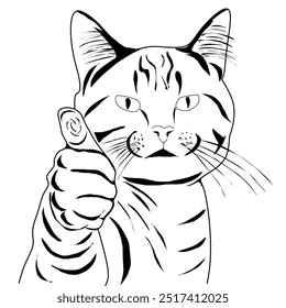 Vector illustration of a cat giving a thumbs up gesture