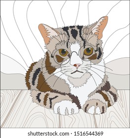Vector illustration of a cat with glasses. Coloring book with empty fragments. Simple flat vector illustration.