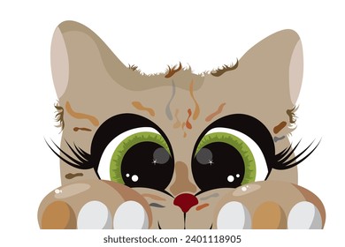 Ilustración vectorial del gato con ojos verdes sobre fondo blanco. Símbolo de mascota.