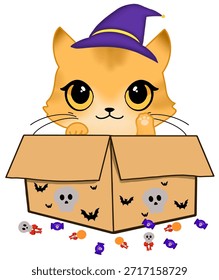 ¡Ilustración vectorial de Gato en la caja de Halloween!	