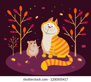 Vector illustration cat and hamster