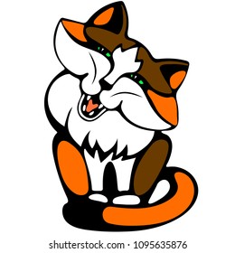 Vector illustration of cat head color version. Tattoo style