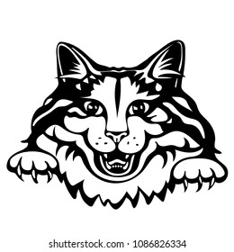 Vector illustration of cat head. Tattoo style