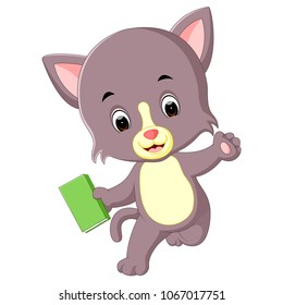 vector illustration of cat holding book and pencil