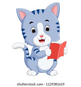 vector illustration of cat holding book
