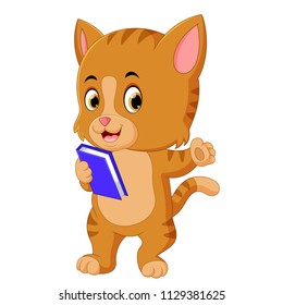 vector illustration of cat holding book