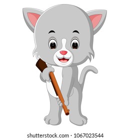 vector illustration of cat holding gun