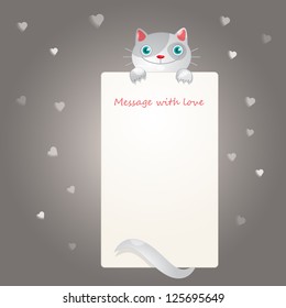 Vector illustration of cat holding a text banner
