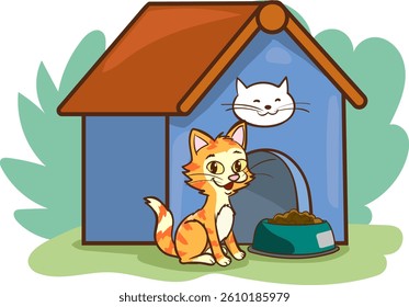 vector illustration of cat house for stray animals