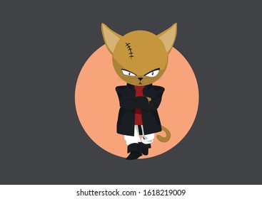 vector illustration of cat with insidious expression. Allegory bad guy