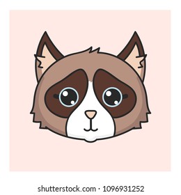 Vector illustration of cat in kawaii korean and japanese style - snowshoe breed mascot design as a cute portrait.