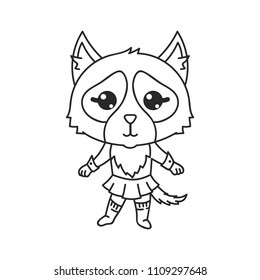 Vector illustration of cat in kawaii korean and japanese style - snowshoe breed mascot design as cat dressed as schoolgirl, outline coloring page