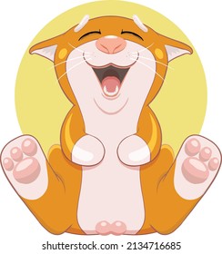 vector illustration of a cat laughing happily 