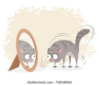 Vector illustration of a cat looking in the mirror