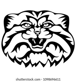 Vector illustration of cat manul head. Tattoo style