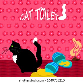 vector illustration cat marks slippers from a series to accustom a pet to a toilet