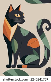 vector illustration Cat in Matisse style abstract painting for wall art decoration poster