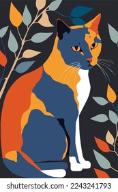 vector illustration Cat in Matisse style abstract painting for wall art decoration poster