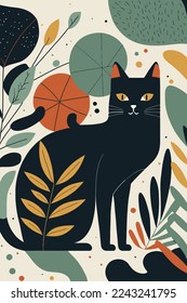 vector illustration Cat in Matisse style abstract painting for wall art decoration poster