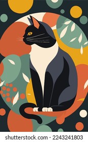 vector illustration Cat in Matisse style abstract painting for wall art decoration poster