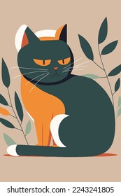 vector illustration Cat in Matisse style abstract painting for wall art decoration poster