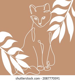 Vector illustration of a cat in minimalist line art style for logo, poster or greeting card